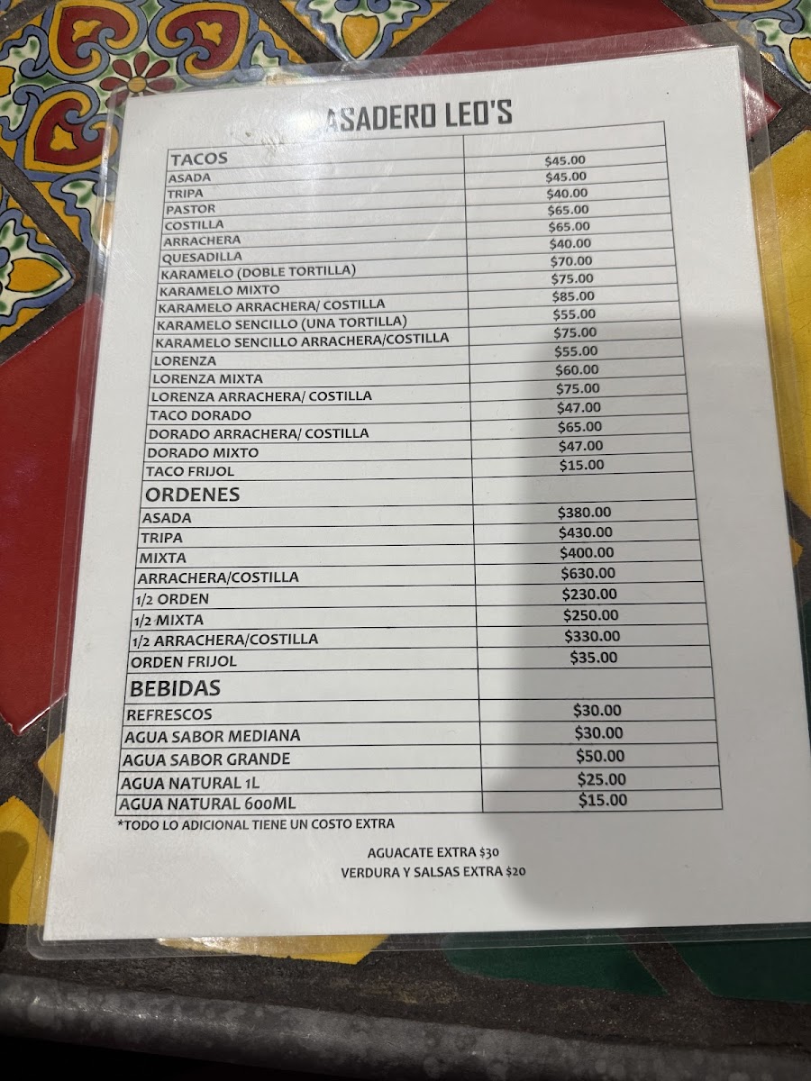 Asadero Leo's Menu - Image 1